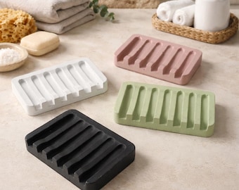 Minimalist Concrete Soap Dish: Modern Draining Soap Bar Tray
