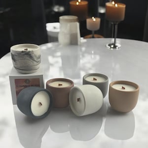 Modern Concrete Candle Collection–Handmade Minimalist Soy Candles in Reusable Cement Vessels–Signature Scented Home Decor Gifts