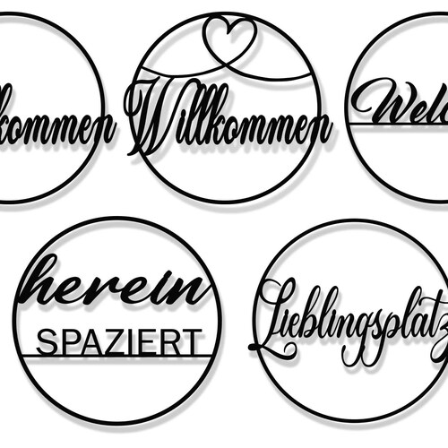 バンドル Welcome、Favorite Place、Welcome German Ring SVG ドアサイン DXF レーザーカット、プラズマカット装飾、木製 3D レタリング