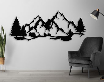 Mountain Dxf Svg Png Files , Mountains , Forest , Laser , cut , dxf , svg , Trees , Hills , For cnc Laser Plasma Cricut Wandtattoo