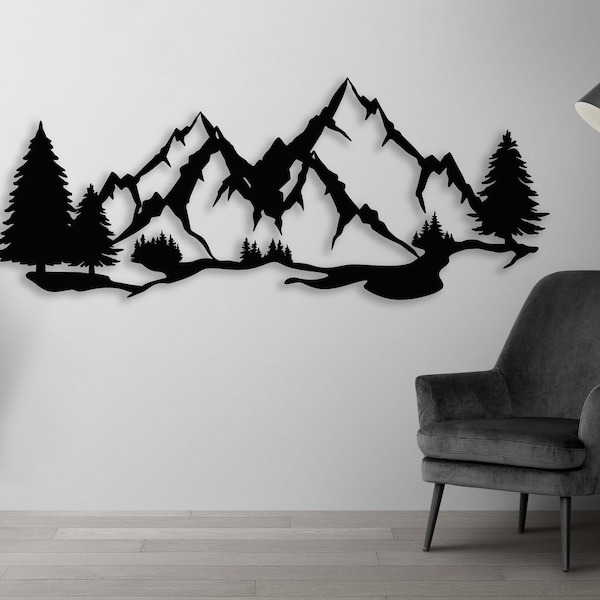 Mountain Dxf Svg Png Files , Mountains , Forest , Laser , cut , dxf , svg , Trees , Hills , For cnc Laser Plasma Cricut Wandtattoo