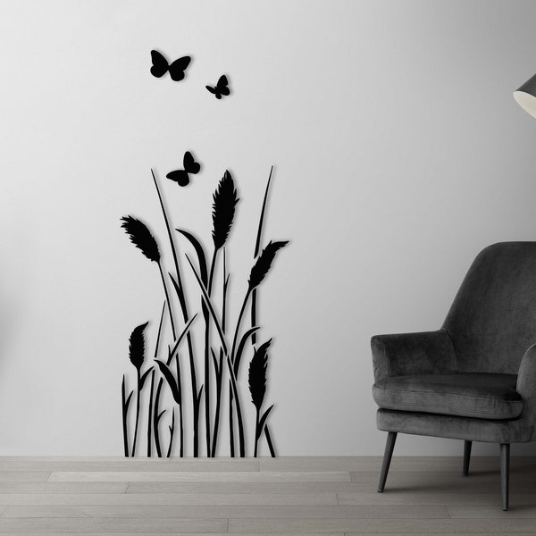 Reeds Grasses SVG DXF PNG Butterfly Plotter dxf Laser Plasma cutting Silhouette Laser cut file Vector mural