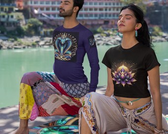 Women's Flowy Cropped Tee Lotus Flower T-shirt Spiritual Clothing Yoga Tops