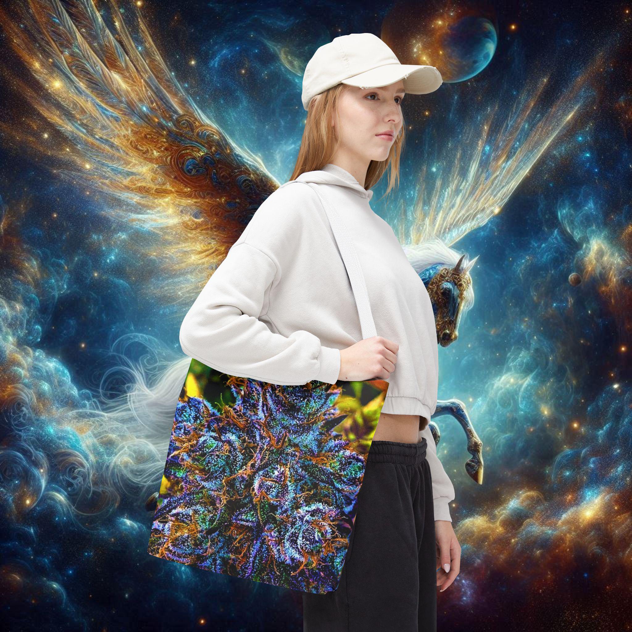 Vibrant Cannabis Art Tote Bag, Groovy Shopper Bag, 420 Eco-Friendly Grocery Tote, Unique Gift for Stoners, Boho Chic Accessory