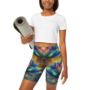 Women&#39;s High Waisted Yoga Shorts Egyptian Lotus Flower Shorts Women&#39;s workout shorts Flowered Running shorts