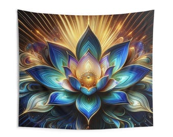 Egyptian Blue Lotus Indoor Wall Tapestries, Flowered Tapestries