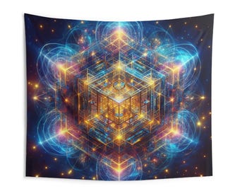 Metatron's Cube Tapestry: Sacred Geometry Art for Meditation Room