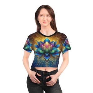 Women&#39;s Crop Tee Cosmic Lotus Flower Women&#39;s floral Tees Girls crop tops Spiritual Clothing Egyptian Icons