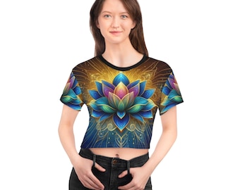Cosmic Lotus Flower Crop Top: Women's Spiritual Tee