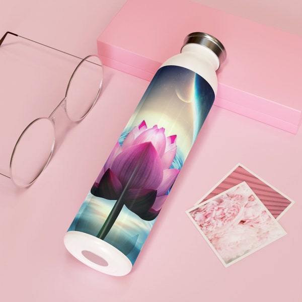 Slim Water Bottle Pink Lotus Flower Sports bottles Yoga workout bottles Outdoors lifestyle