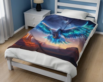 Velveteen Plush Blanket Home Decor Sedona Arizona Air BnB Decore Southwest Spiritual Mystical Eagle