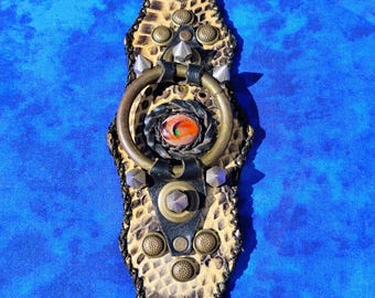 Snakeskin and Fire opal Cuff Bracelet, cuff bracelets, Studded bracelets,