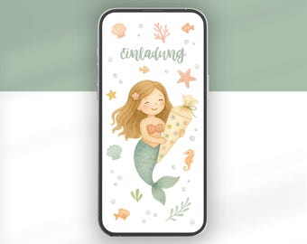 Digital invitation for a mermaid-themed first day of school | Video invitation | Underwater-themed eCard for a first day of school | Canva template | First day of school card for girls