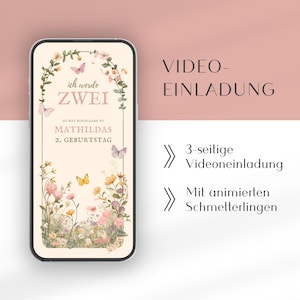 Invito video animato per la festa di compleanno dei bambini | con fiori e farfalle |  Invito digitale Whatsapp per ragazze