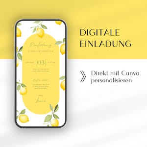 誕生日やガーデンパーティーのデジタル招待状 |ドイツ語 Canva テンプレート |レモン招待状 | WhatsApp招待状ガーデンパーティーeカード