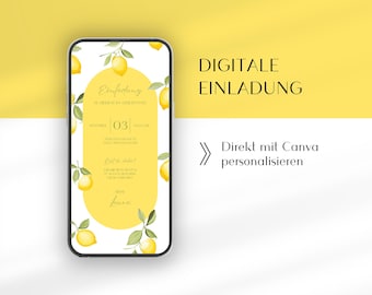 Digital invitation for a birthday or garden party | German Canva template | Lemon invitation | WhatsApp garden party invitation eCard