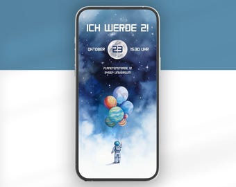 Video invitation for a children's birthday party | Birthday invitation for boys | for sending | TWO THE MOON | Astronaut with planets