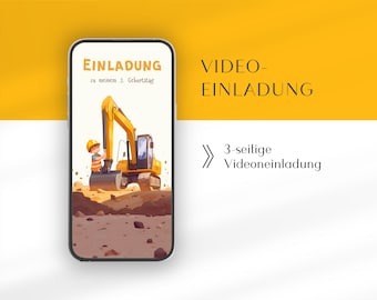 Invitation children's birthday excavator | Animated video invitation | Invitation for boys | Construction site excavator birthday | Canva template German