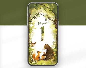 Digital invitation for a children's birthday party with woodland animals | Fox and bear invitation | Animated video invitation | Birthday eCard
