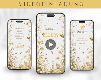 Videoeinladung zum Kindergeburtstag | Geburtstagseinladung | BEE DAY | Digitale Canva Vorlage | zum Versenden