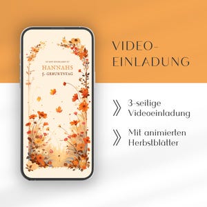 Digitale Herbst-Einladung mit animierten Herbstblättern für den Kindergeburtstag | Vorlage Geburtstagseinladung | Sofort-Download