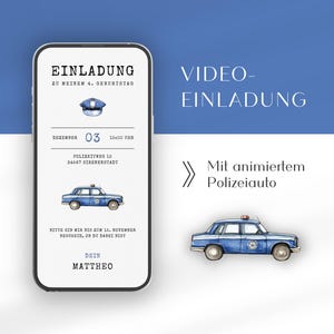 Digital invitation for children&#39;s birthday police | Animated invitation for the police birthday | Canva template | Birthday eCard for boys