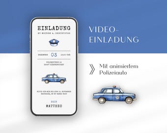 Digital invitation for children's birthday police | Animated invitation for the police birthday | Canva template | Birthday eCard for boys