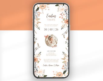 Digital invitation to a baptism or communion | Animated baptism invitation with photo | Baptism invitation with flowers | Secular baptism