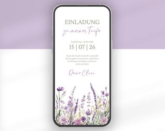 Digital invitation to a baptism or communion | Animated baptism invitation with flowers | Baptism invitation with flowers | Secular baptism