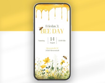 Digital Bee Birthday Invitation | Animated Bee Day Birthday Invitation | German Canva Template | Video Invitation for WhatsApp