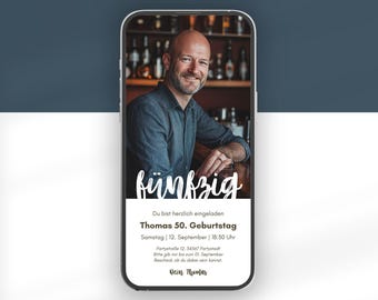 Digital Birthday Invitation with Photo | German Canva Template | Photo Invitation with Age | Simple and Modern Invitation