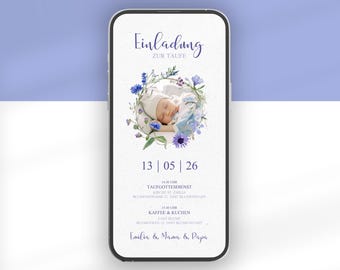 Digital invitation to a baptism or communion | Animated baptism invitation with photo | Baptism invitation with flowers | Secular baptism