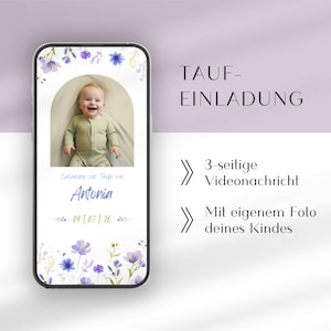 Digitale uitnodiging voor doop of communie | Geanimeerde doopuitnodiging met foto | Uitnodiging Doop met Bloemen