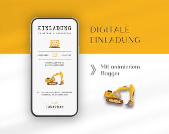 Digital excavator invitation for children's birthday | Animated birthday invitation | Excavator | Digital template | Excavator theme birthday