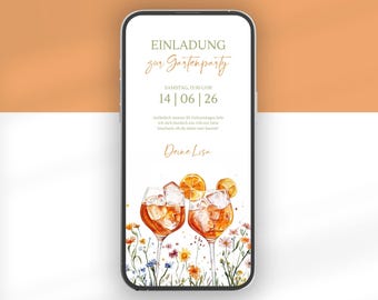 Digital Aperol Invitation | Canva Template (German) for WhatsApp | Animated Birthday Invitation for Garden Party | Garden Party Birthday