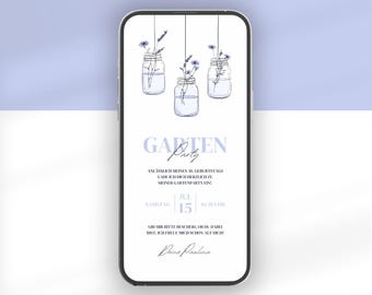 Digital garden party invitation | Canva template (German) for WhatsApp | Animated birthday invitation | Garden party birthday