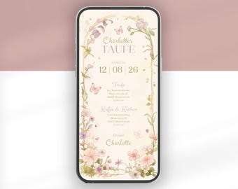 Digital invitation to a baptism or communion | Animated baptism invitation with photo | Baptism invitation with flowers and butterflies