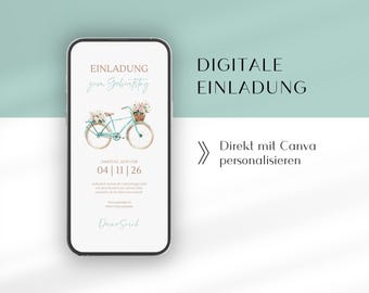Digital birthday invitation | Canva template German WhatsApp | Animated birthday invitation | Garden party birthday