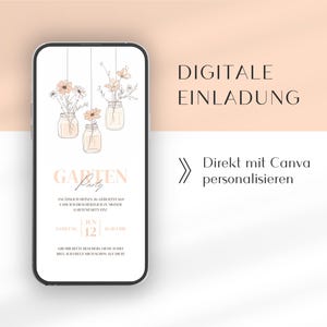 Convite digital para festa no jardim | Modelo Canva WhatsApp em alemão | Convite de aniversário animado | festa de aniversário no jardim