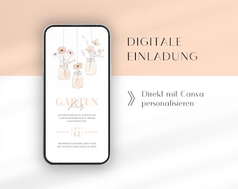 Digital invitation garden party | Canva template German WhatsApp | Animated birthday invitation | Garden party birthday