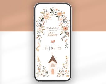 Digital invitation to a baptism or communion | Animated baptism invitation with photo | Church baptism invitation with flowers and butterflies