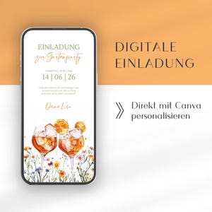 Convite digital Aperol | Modelo Canva WhatsApp em alemão | Convite de aniversário animado para festa no jardim | Festa de aniversário no jardim