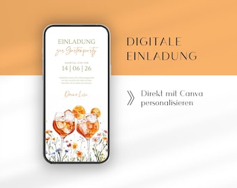 Digital Aperol Invitation | Canva Template German WhatsApp | Animated Birthday Invitation Garden Party | Garden Party Birthday
