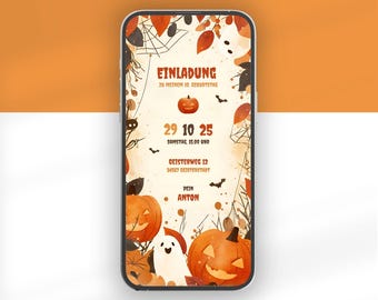 Digital Halloween Invitation for Kids | Animated Pumpkin Invitation | Halloween Party for Kids' Birthdays | WhatsApp | Canva Template