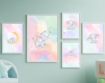 Baby Elephant Print,Watercolour Elephant Print, Colorful Animal Wall Art, Watercolor Elephant Collection,  Watercolor Baby Elephant Prints