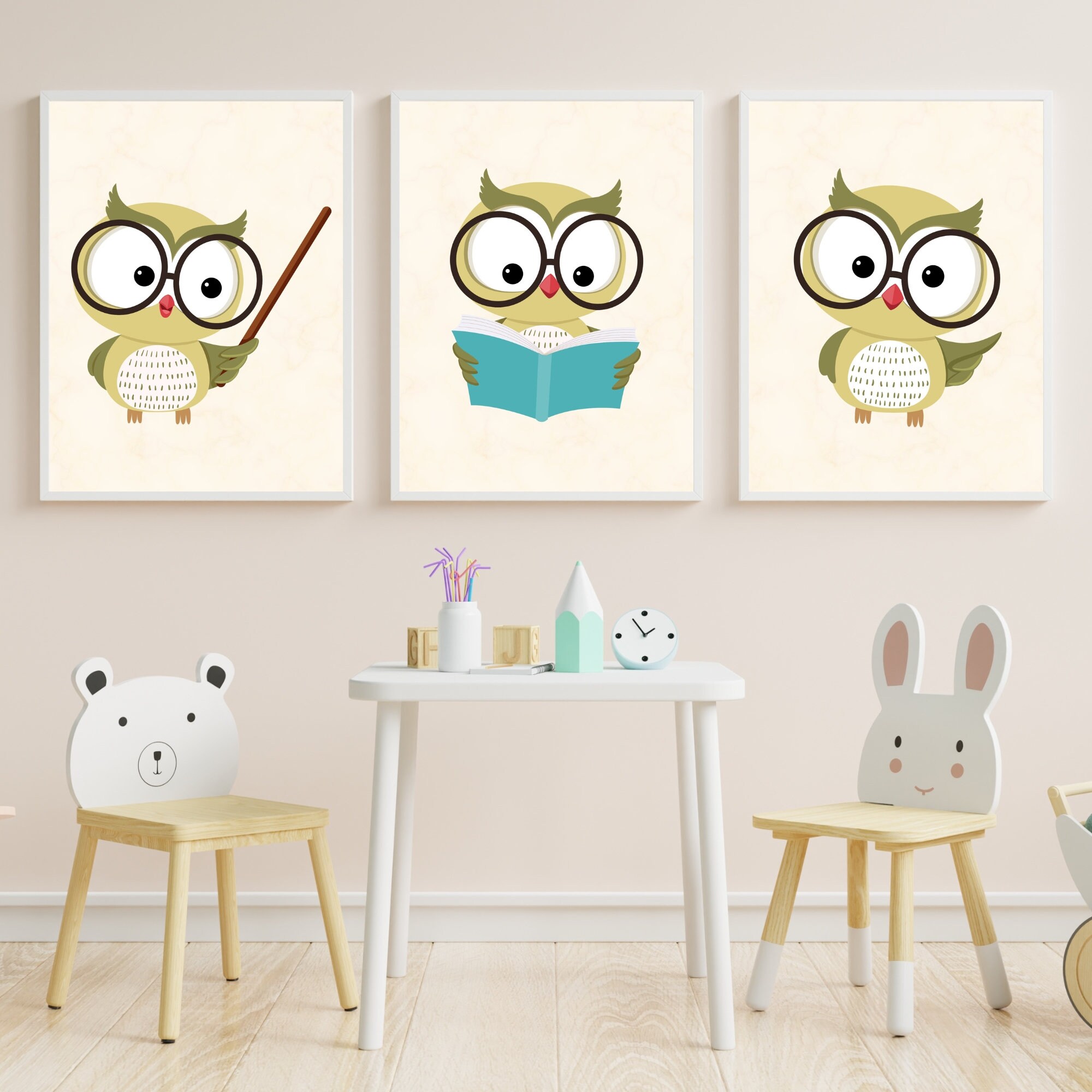 Owl Printables for Kid's Room Owl Print Sets. Owl Artwork. Owl Wall Art ...