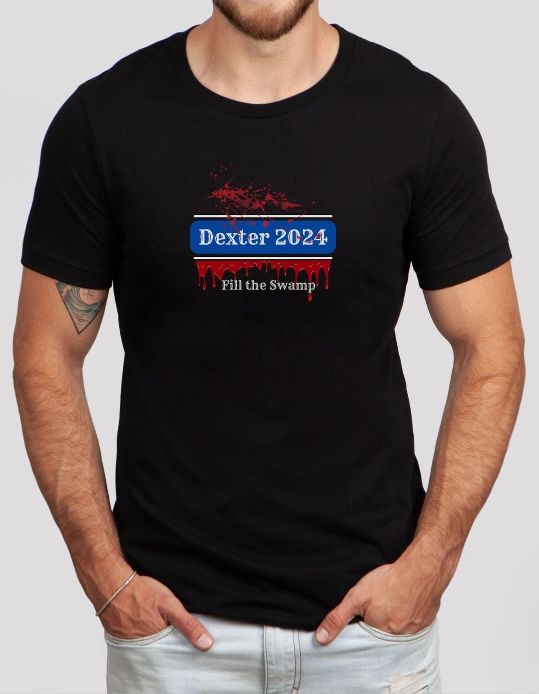 Dexter 2025 Fill the Swamp Tshirt, Fans of Dexter, Blood Splatter