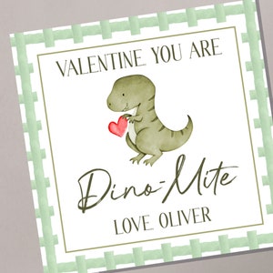 Modelo de etiqueta de dia dos namorados editável DinoMite, dinossauro Dino Mite, etiqueta de dia dos namorados para meninos, dia dos namorados de dinossauro, download instantâneo Corjl