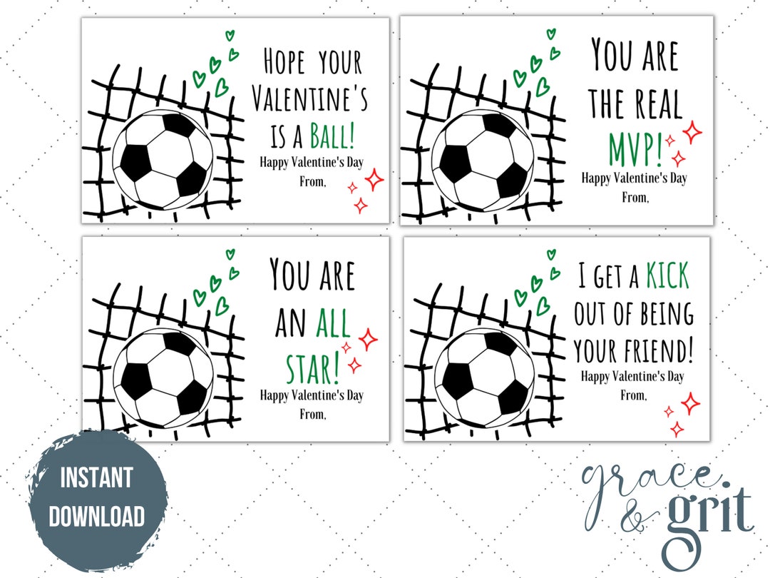 Sports Soccer Valentine Cards for Kids School Classroom / Digital ...