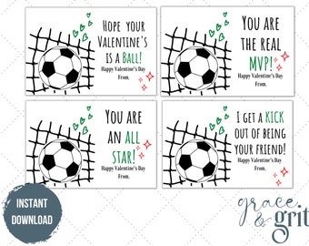 Sports Soccer Valentine Cards for Kids School Classroom / Digital valentines imprimable / Instant Download